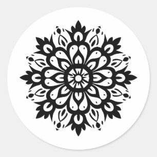 Sticker Rond Elégant design Monochrome Mandala