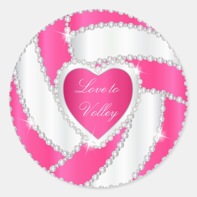 Sticker Rond Élégant Diamond Heart Hot Pink Volleyball (Devant)