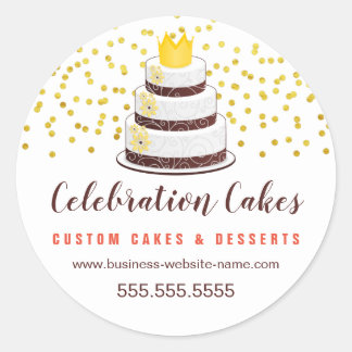 Sticker Rond Élégant doré saupoudré et gâteau