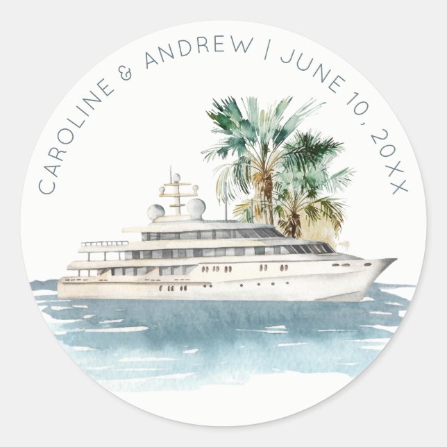 Sticker Rond Elégant Dusky Cruise Ship Palm Mariage marin (Devant)