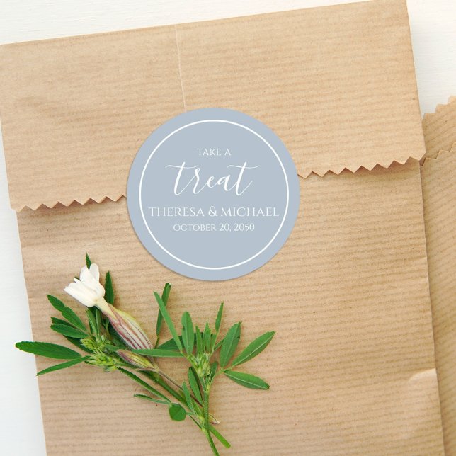 Sticker Rond Élégant Dusty Bleu Simple Prenez Une Calligraphie  (Créateur téléchargé)