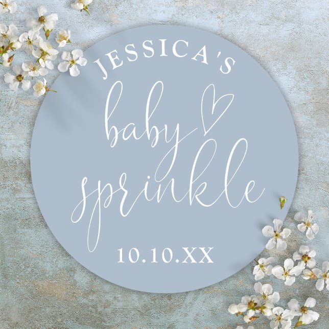 Sticker Rond Elégant Dusty Blue Baby Sprinkle Douche Favoriser (Elegant Dusty Blue Baby Sprinkle Shower Favor Classic Round Sticker)