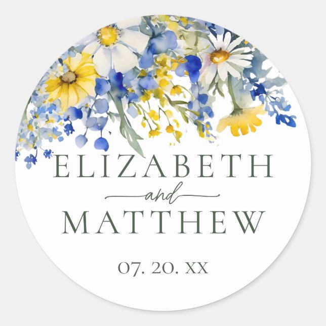 Sticker Rond Elégant Dusty Fleur sauvage Jaune Boho Mariage (Devant)