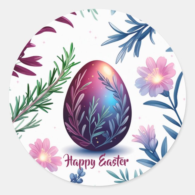 Sticker Rond Elegant Easter Egg Botanical Art (Devant)