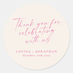 Sticker Rond Elegant Ecru Pink Script tendance Merci personnali