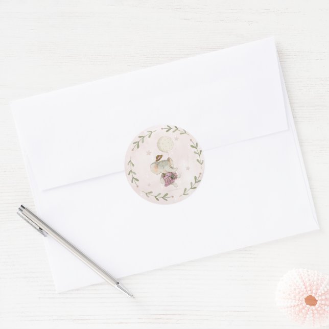Sticker Rond Élégant Éléphant Boho | Baby Shower Botanique (Enveloppe)