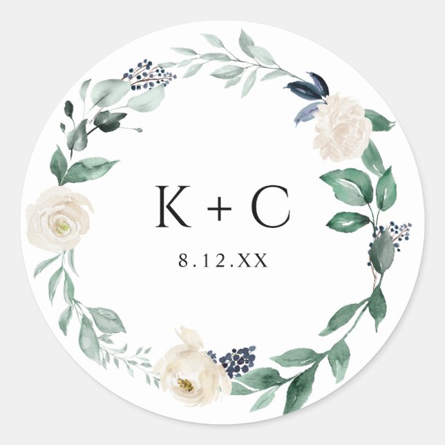 Sticker Rond Elégant Emerald Greenery Mariage Faveur (Devant)