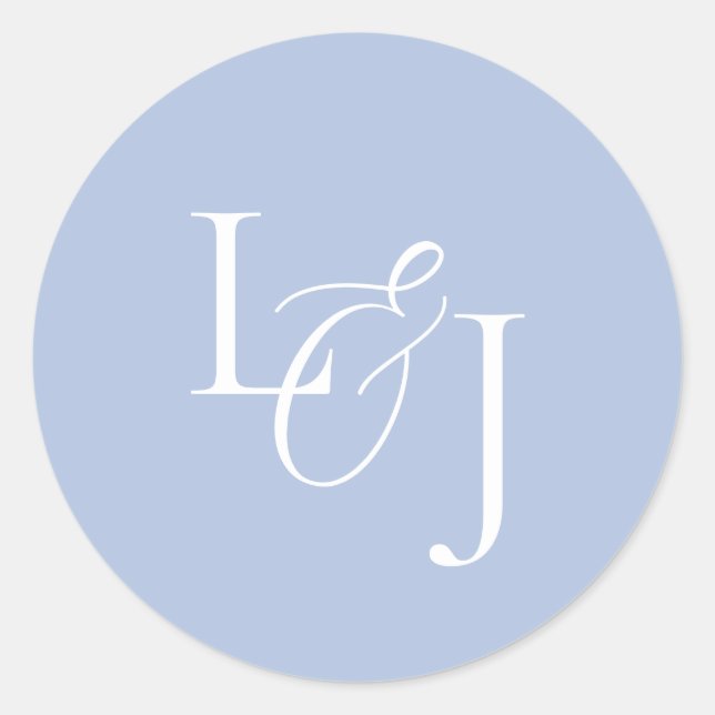 Sticker Rond Élégant et élégant Dusty Blue Monogram Mariage (Devant)