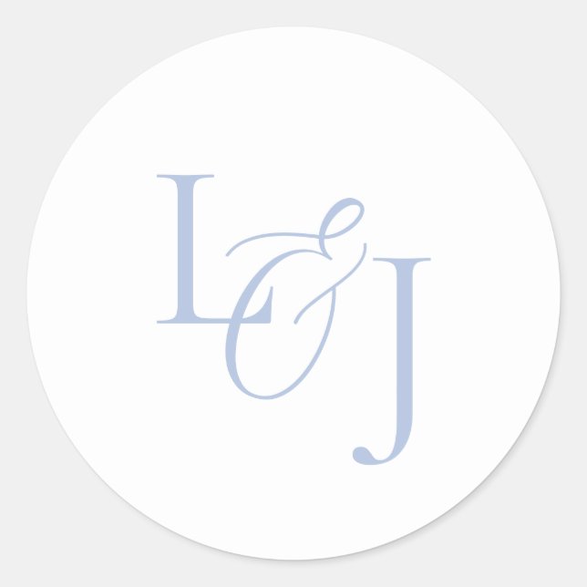 Sticker Rond Élégant et élégant Dusty Blue Monogram Mariage (Devant)