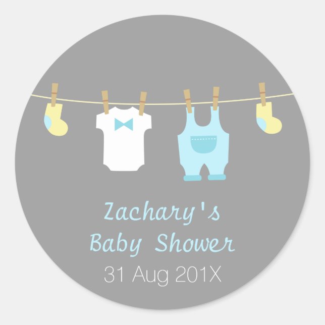 Sticker Rond Élégant et mignon vêtement bébé garçon, Baby showe (Devant)