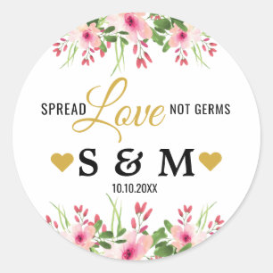Sticker Rond Élégant Étalon Aimer Rose Floral Mariage Monogramm