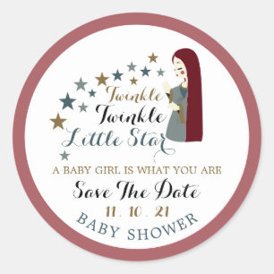 Sticker Rond Élégant Etoiles En Chute, Baby shower Enregistrer 