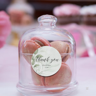 Sticker Rond Elégant Eucalyptus aquarelle mariage Merci