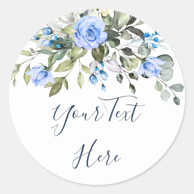 Sticker Rond Elégant Eucalyptus Bleu Rose Flore Verdure (Devant)