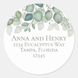 Sticker Rond Elégant Eucalyptus Feuille Green Adresse de retour