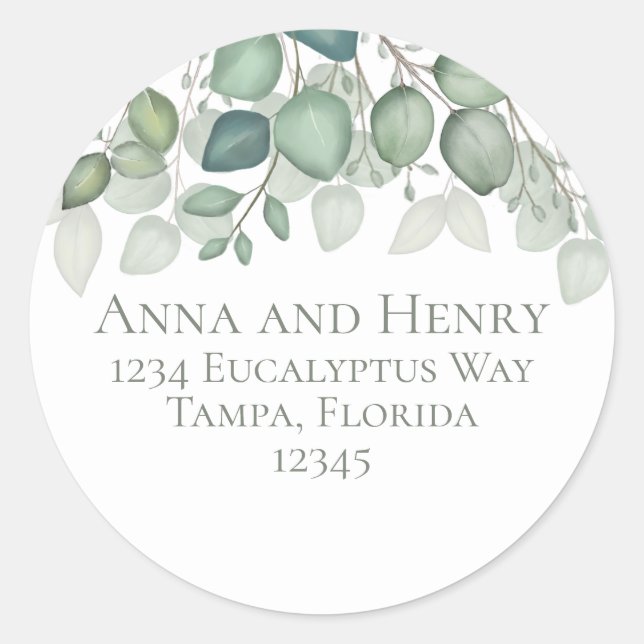 Sticker Rond Elégant Eucalyptus Feuille Green Adresse de retour (Devant)
