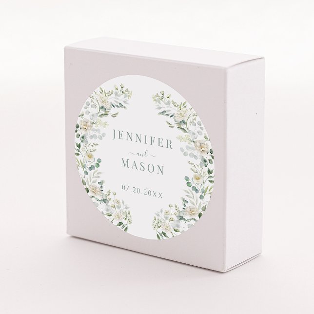 Sticker Rond Elégant Eucalyptus Floral Mariage marié (Créateur téléchargé)