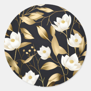 Sticker Rond Elégant Eucalyptus Gold sur Noir