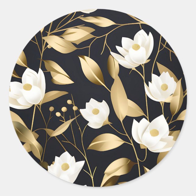 Sticker Rond Elégant Eucalyptus Gold sur Noir (Devant)