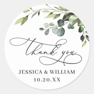 Sticker Rond Elégant Eucalyptus Mariage d'aquarelle Merci