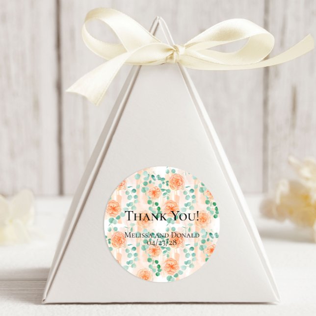 Sticker Rond Elégant Eucalyptus Peach Floral (Créateur téléchargé)