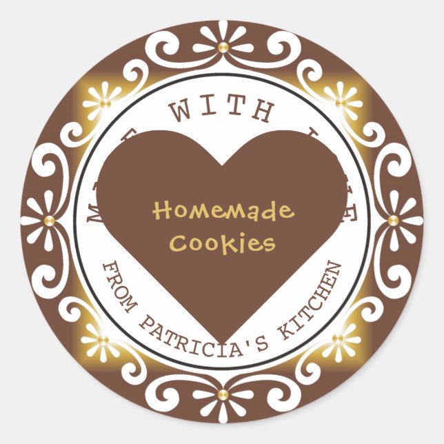 Sticker Rond Élégant Fabriqué Avec Des Biscuits Amoureux De La  (Devant)