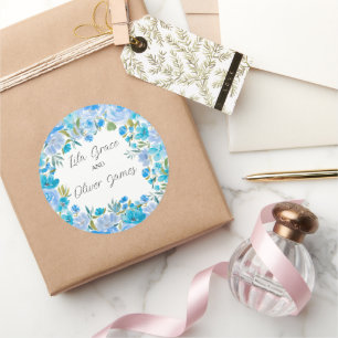 Sticker Rond Élégant Faire-part de mariage Fleur sauvage