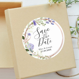Sticker Rond Élégant Faire-Part de Mariage Lavande et Vert "Sav