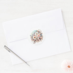 Sticker Rond Élégant Fancy Floral Love Shower de Mariage