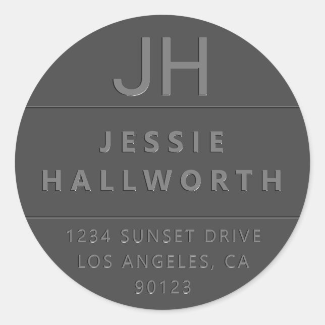 Sticker Rond Élégant Faux Embossé Monogramme Moderne (Devant)