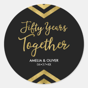 Sticker Rond Elégant Faux Gold Chevron 50e anniversaire Mariage