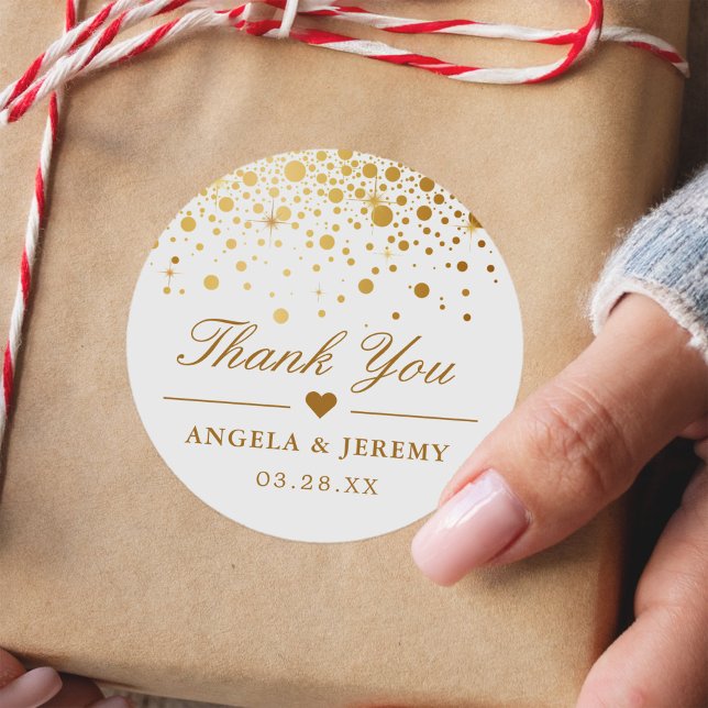 Sticker Rond Elégant Faux Gold Foil Confetti Mariage Merci (Créateur téléchargé)