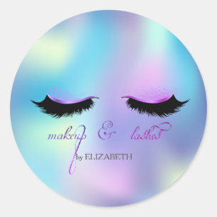 Sticker Rond Elégant Faux Lashes Holographique Bleu