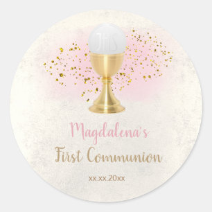Sticker Rond élégant faux métal Première communion fille