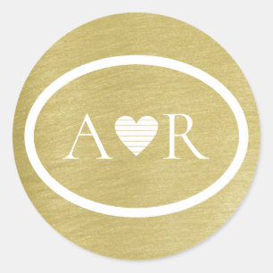 Sticker Rond élégant faux or mariage amour monogramme