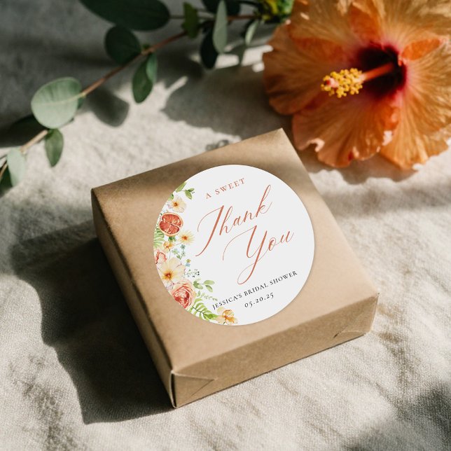 Sticker Rond Élégant Faveur de Fête de Mariage Florale Citrus (Créateur téléchargé)