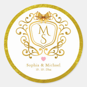 Sticker Rond Élégant Favori de Mariage Monogramme Vintage à Crê
