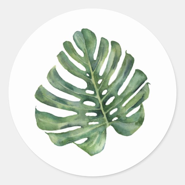 Sticker Rond Élégant Favori de Mariage Tropical Aloha Feuille d (Devant)
