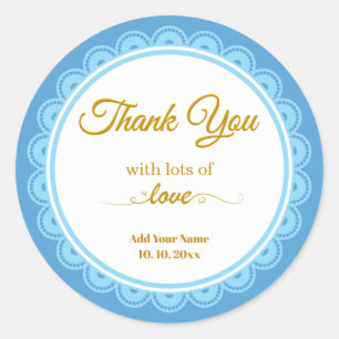 Sticker Rond Élégant Favori "Merci" à Coquilles Bleu et Or