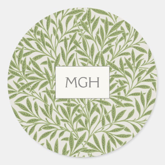 Sticker Rond Élégant Feuille de saule vert Monogramme Enveloppe (Devant)