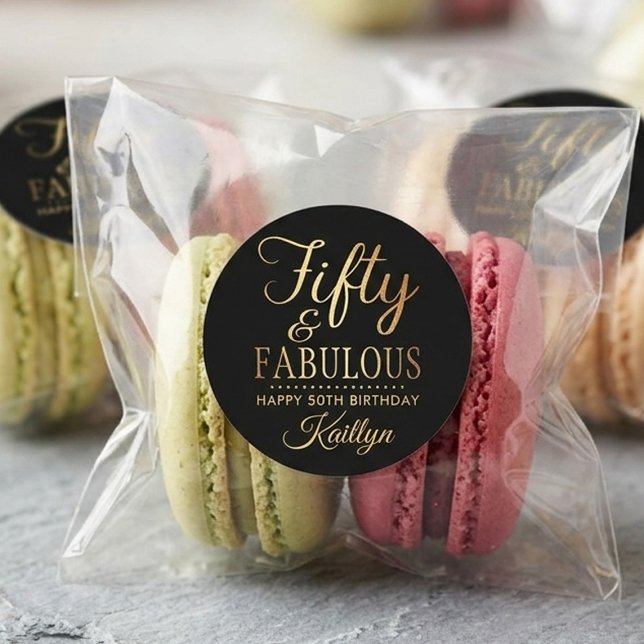 Sticker Rond Elegant Fifty and Fabulous! 50th Birthday Party (Créateur téléchargé)