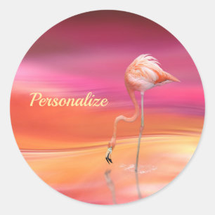 Sticker Rond Elégant Flamant rose rose Surreal Pastels Personna