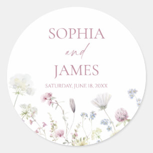 Sticker Rond Élégant Fleur de Fleur Sauvage Fleurs Mariage