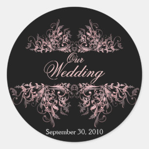 Sticker Rond Élégant Fleur Rose Sauvez Le Mariage Date