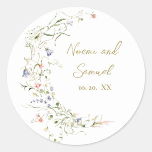 Sticker Rond Elégant Fleur sauvage Aquarelle Delicate Mariage