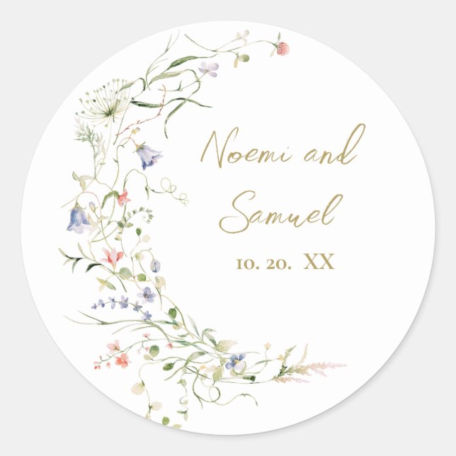 Sticker Rond Elégant Fleur sauvage Aquarelle Delicate Mariage (Devant)