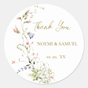 Sticker Rond Elégant Fleur sauvage Aquarelle Delicate Mariage