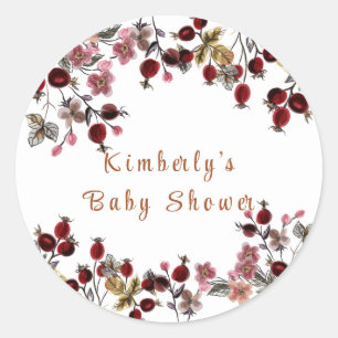 Sticker Rond Élégant Fleur sauvage  Baby shower Berry