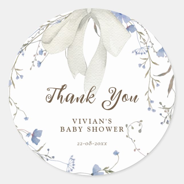 Sticker Rond Elégant Fleur sauvage Coquette Bow Baby shower (Devant)