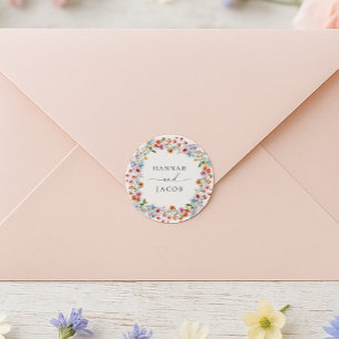 Sticker Rond Élégant Fleur Sauvage Mariage Personnalisé